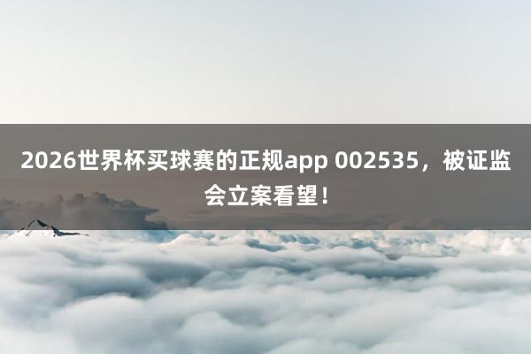 2026世界杯买球赛的正规app 002535，被证监会立案看望！