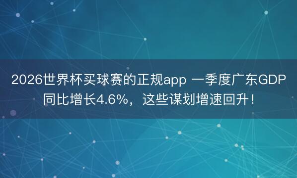 2026世界杯买球赛的正规app 一季度广东GDP同比增长4.6%，这些谋划增速回升！