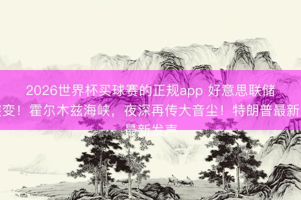 2026世界杯买球赛的正规app 好意思联储，突变！霍尔木兹海峡，夜深再传大音尘！特朗普最新发声